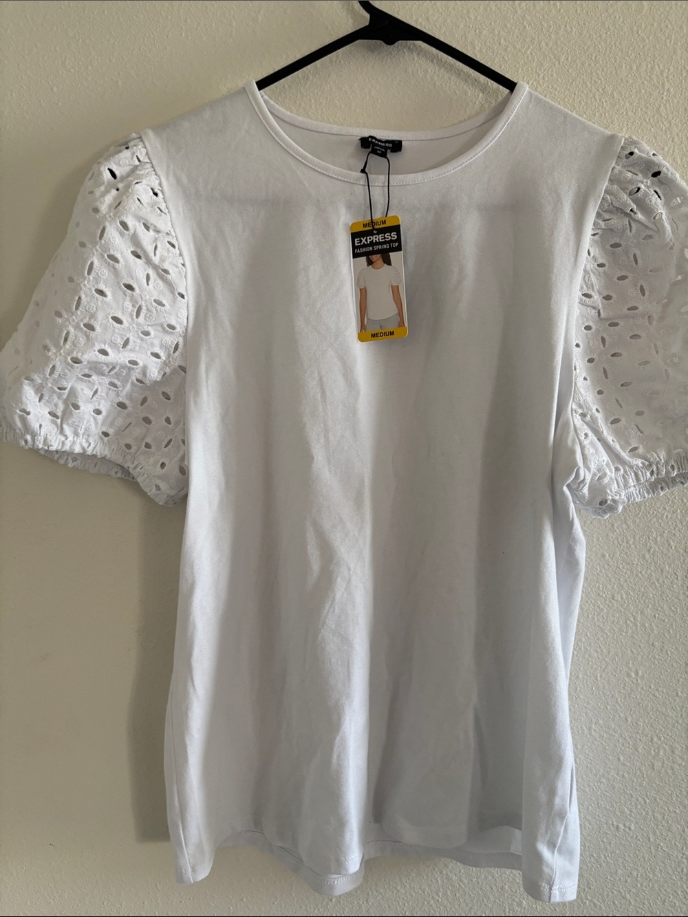 Express White Eyelet Puff Sleeve Tee - Express
